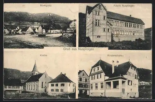 AK Nusplingen / Württ., Kinderschule, Fabrik, Kirche, Marktplatz