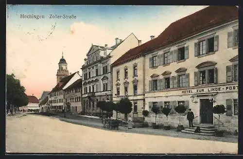 AK Hechingen, Zoller-Strasse mit Hotel zur Linde-Post