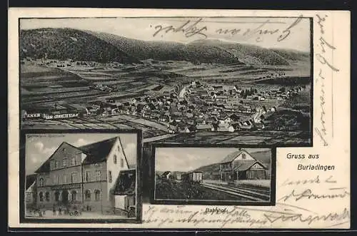 AK Burladingen, Gasthaus zum Reichsadler, Bahnhof, Gesamtansicht mit Umgebung