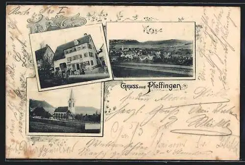 AK Pfeffingen / Württ., Blick zum Ort, Kirche, Wohnhaus