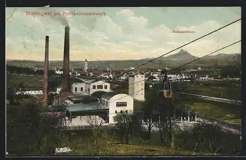 AK Balingen, Ortsansicht mit Portlandcementwerk u. Burg Hohenzollern