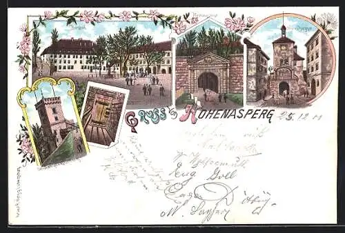 Lithographie Hohenasperg, Festungstor, Burghof, Inneres Burgthor