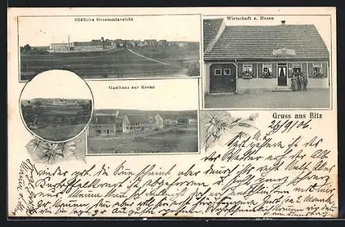 AK Bitz / Württ., Gasthaus zur Krone, Wirtschaft zum Hasen, Südliche Gesamtansicht