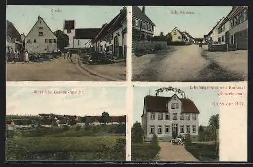 AK Bitz / Württ., Erholungsheim und Kurhotel Konzelmann, Kirche und Schulstrasse