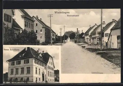 AK Winterlingen, Partie in der Rosenstrasse, Neues Schulhaus