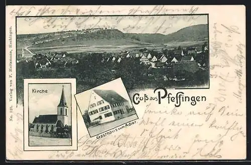 AK Pfeffingen, Gasthaus zum Adler, Kirche, Gesamtansicht mit Bergblick