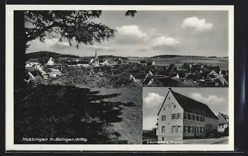 AK Hossingen bei Balingen /Wttbg., Gasthaus zur Krone E. Merz, Gesamtansicht mit Umgebung