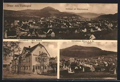 AK Tailfingen / Albstadt, Bahnhofshotel W. Schenck, Gesamtansicht mit Braunhartsberg