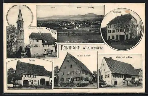 AK Endingen / Balingen, Wirtschaft z. Rose, Gasthaus z. Adler, Rathaus, Kirche & Pfarrhaus