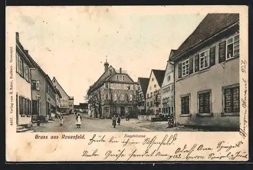 AK Rosenfeld / Württ., Hauptstrasse mit Geschäft und Brunnen