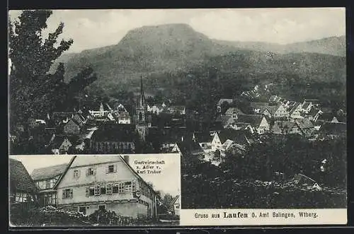 AK Laufen / Eyach, Gasthaus zum Adler, Teilansicht mit Kirche