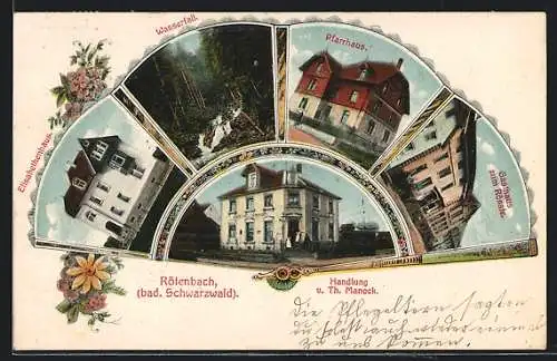AK Rötenbach /Bad. Schwarzwald, Gasthaus zum Rössle, Handlung von Th. Manock, Wasserfall
