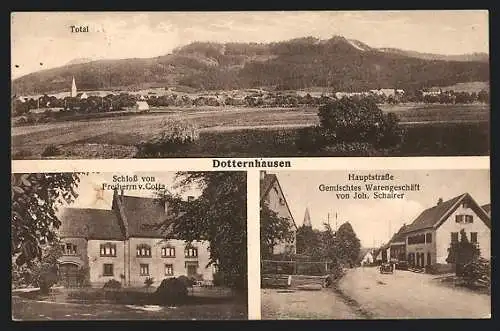 AK Dotternhausen, Gemischt-Warengeschäft von Joh. Schairer in der Hauptstrasse, Schloss von Freiherrn v. Cotta