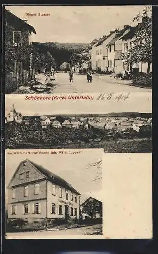 AK Schönborn / Diez, Diezer Strasse, Gaswirtschaft zur Sonne, Inh.: Wilh. Lippert