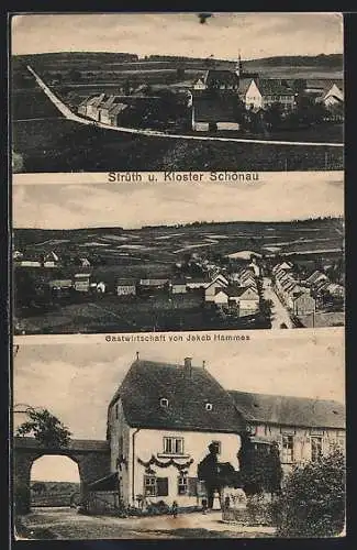 AK Strüth / Taunus, Ortsansicht & Kloster Schönau, Gastwirtschaft von Jakob Hammes