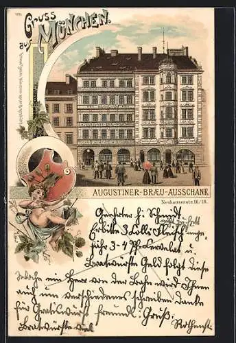 Lithographie München, Gasthaus Augustiner-Bräu-Ausschank, Neuhauserstrasse 16