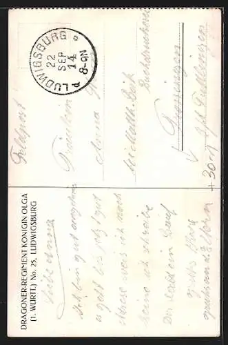 Künstler-AK Angelo Jank: Soldaten in Uniform des Dragoner-Regiment Königin Olga No. 25 Ludwigsburg