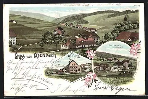 Lithographie Bad Eisenbach, Gasthaus zur Sonne, Ortsansicht