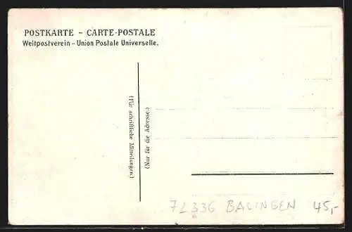 Lithographie Endingen / Balingen, Gasthäuser zur Krone, zum Ochsen, zur Rose und zum Adler, Metzgerei v. K. Schnee