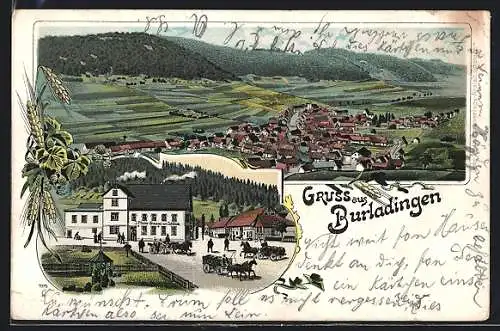 Lithographie Burladingen, J. Pfister Brauerei zum Schlössle, Gesamtansicht