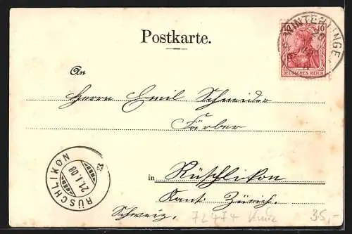 Lithographie Winterlingen, Postamt, Mech. Strickwaren-Fabrik