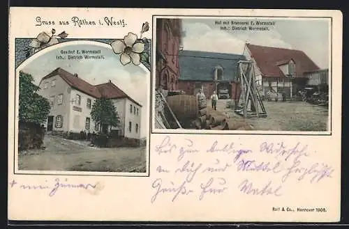 AK Rüthen i. Westf., Gasthof E. Wormstall, Inh. Dietrich Wormstall, Hof mit Brennerei