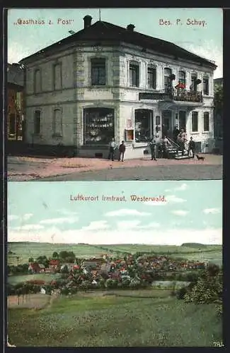 AK Irmtraut / Westerwald, Ortsansicht aus der Vogelschau, Gasthaus zur Post