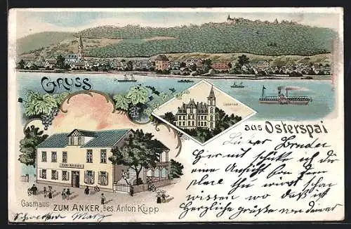 Lithographie Osterspai, Gasthaus Zum Anker, Bes. Anton Kupp, Liebeneck