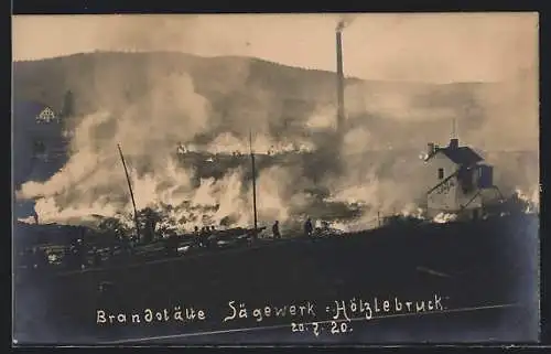 Foto-AK Hölzlebruck, Brandstätte Sägewerk 1920