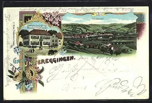 Lithographie Untereggingen, Totalansicht, Gasthaus Drei König