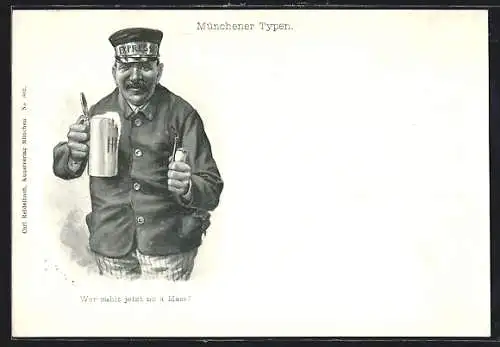 Künstler-AK München, Express-Bote mit Mass und Pfeife