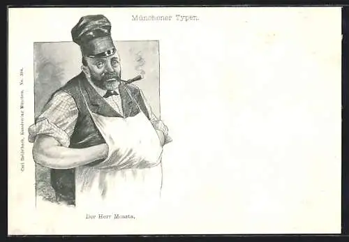 Künstler-AK München, Herr Moasta mit Zigarre