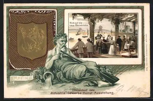 Künstler-AK Düsseldorf, Industrie-Gewerbe-Kunst-Ausstellung 1902, Blick auf die neue Rheinbrücke