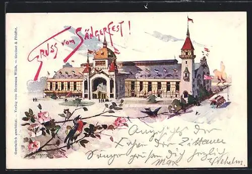 Künstler-AK Stuttgart, Sängerfest, Totalansicht der Festhalle