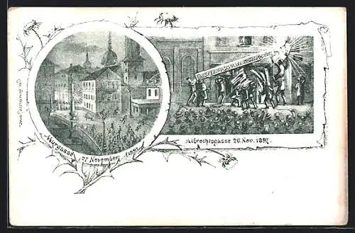 Künstler-AK Graz, Murgasse, Albrechtsgasse, Grazer Volksblatt