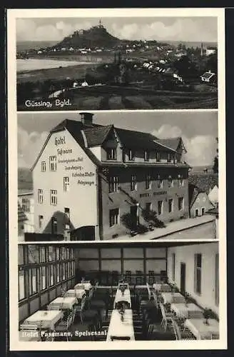AK Güssing, Ortsansicht, Hotel Fassmann, Speisesaal