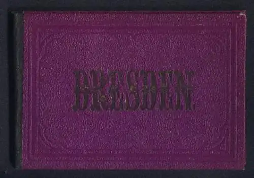 Leporello-Album Dresden mit 14 Lithographie-Ansichten, Vestibül, Johanneum, russische Kirche, Hoftheater, Helbigs Rest.