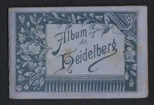 Leporello-Album Heidelberg mit 12 Lithographie-Ansichten, Stückgarten, das grosse Fass, gesprengter Turm, Molkenkur