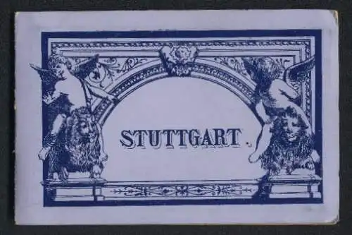 Leporello-Album Stuttgart mit 12 Lithographie-Ansichten, Gewerbehalle, Politechnikum, Wilhelma, Marktplatz, Postgebäude
