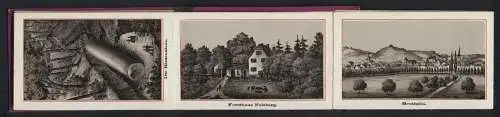 Leporello-Album Bergstrasse mit 12 Lithographie-Ansichten, Bensheim, Heppenheim, Forsthaus Felsberg, Riesensäule, Schloss