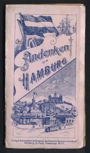 Leporello-Album Hamburg mit 22 Lithographie-Ansichten, Neue Elbbrücke, Börse, Reimers-Fleet, Vierländerin, Riesen Kran