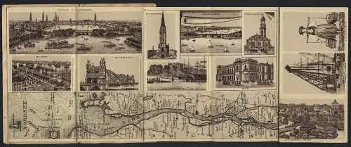 Leporello-Album Hamburg mit 22 Lithographie-Ansichten, Neue Elbbrücke, Börse, Reimers-Fleet, Vierländerin, Riesen Kran