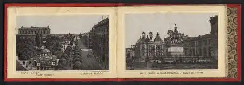 Leporello-Album Hannover mit 18 Lithographie-Ansichten, Bahnhof, Post, Museum, Hoftheater mit Pferdebahn, Lyceum, Tivoli