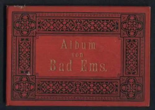Leporello-Album Bad Ems mit 15 Lithographie-Ansichten, Russische Kirche, englische Kirche, Wandelbahn, Kesselbrunnen