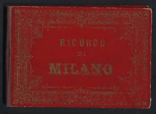 Leporello-Album Milano mit 12 Lithographie-Ansichten, Campo Santo, Cortile del Palazzo Marino, Piazza del Duomo, Panoram
