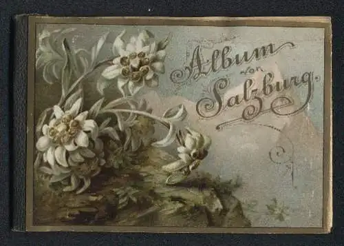 Leporello-Album Salzburg mit 12 Lithographie-Ansichten, Berchtesgaden, Schloss Anif, Sommerreitschule, Mozartplatz