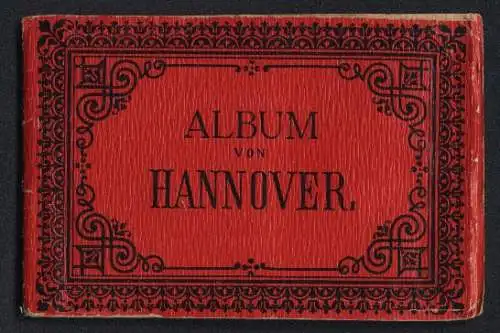 Leporello-Album Hannover mit 12 Lithographie-Ansichten, Neuer Bahnhof, Georgstrasse, Post, Ständehaus, Museum, Hoftheater