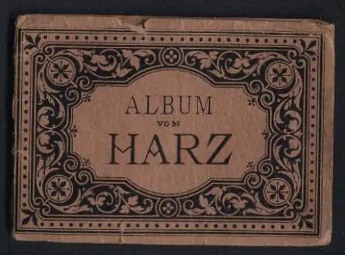 Leporello-Album Harz mit 13 Lithographie-Ansichten, Hotel Zehnpfund, Hotel Waldkater, Königsruhe, Rosstrappe mit Hotel