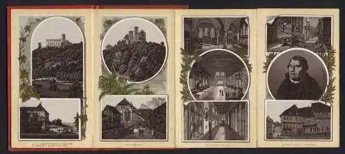Leporello-Album Wartburg und Umgebung mit 20 Lithographie-Ansichten, Ritterhof, Lutherstube, Lutherhaus, Dracheschlucht