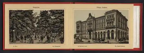 Leporello-Album Kissingen mit 16 Lithographie-Ansichten, Fürst Bismarck Wohnung, Kurhausstrasse, Rakoczy-Brunnen, Saline